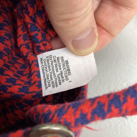 Vintage suspender shorts baby 18mos red houndstooth overalls bibs 80s 90s Snap - Picture 5 of 9